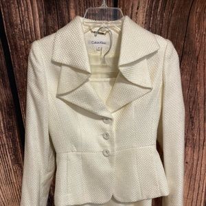 NWT Calvin Klein Two Piece Suit in White. Blazer and Skirt!